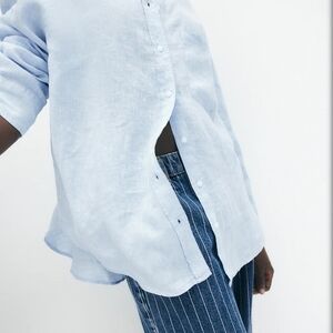 Linen Light Blue Button-Up Shirt